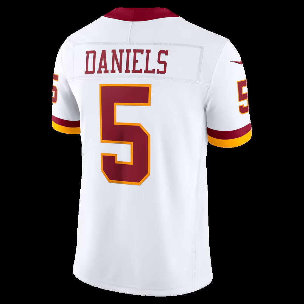 Leino W.Commanders #5 Jayden Daniels White Puhics Super Bowl Era Vapor F.U.S.E. Sewn Down Limited Jersey