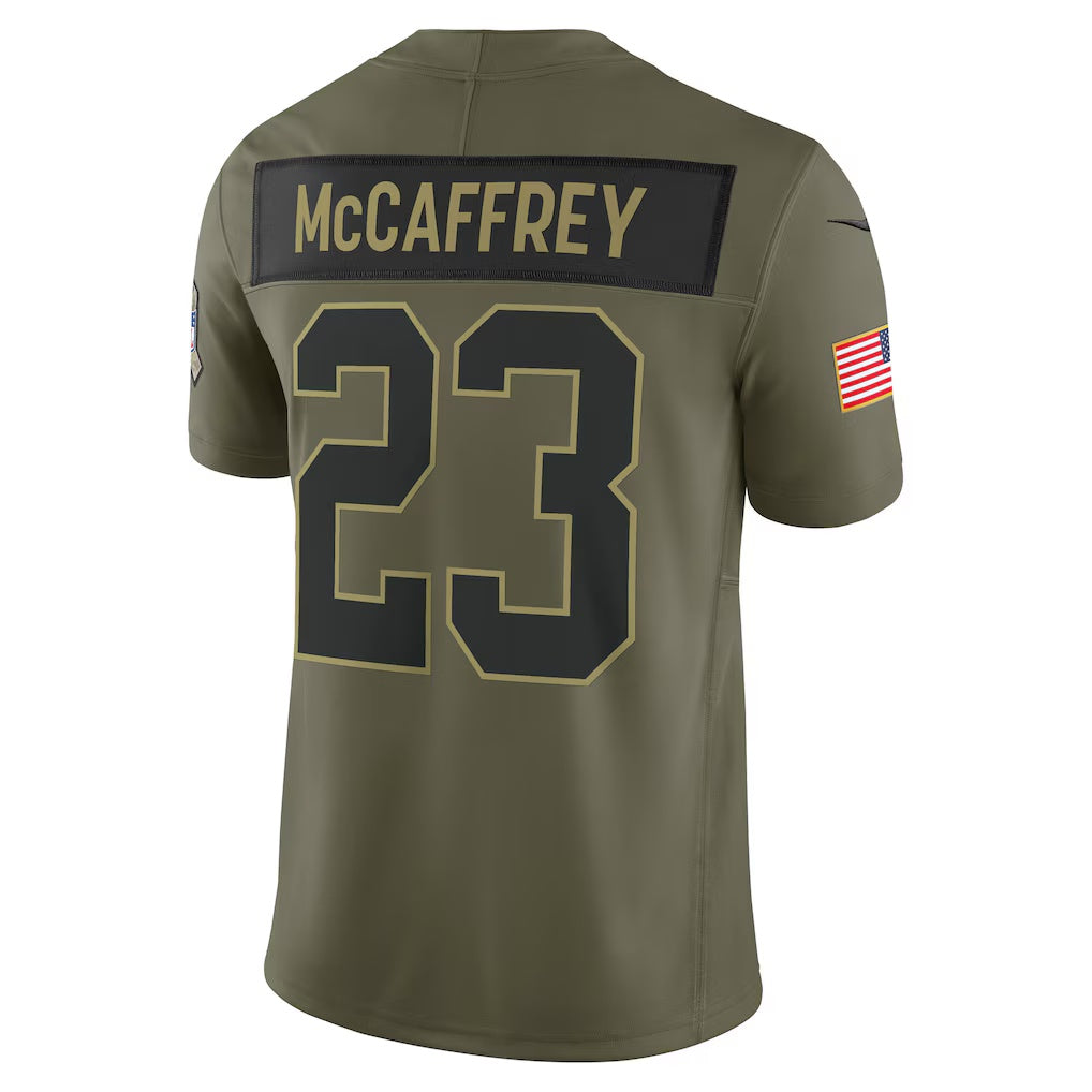 Leino SF.49ers #23 Christian McCaffrey Olive  2025 Salute to Service Limited Jersey