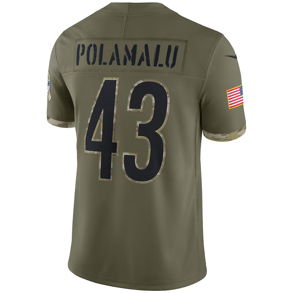Leino P.Steelers #43 Troy Polamalu Olive  Salute To Service Retired Player Limited Jersey