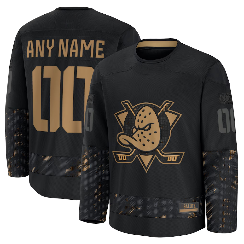 Leino Custom A.Ducks Black 2024 Military Appreciation Practice Jerseys