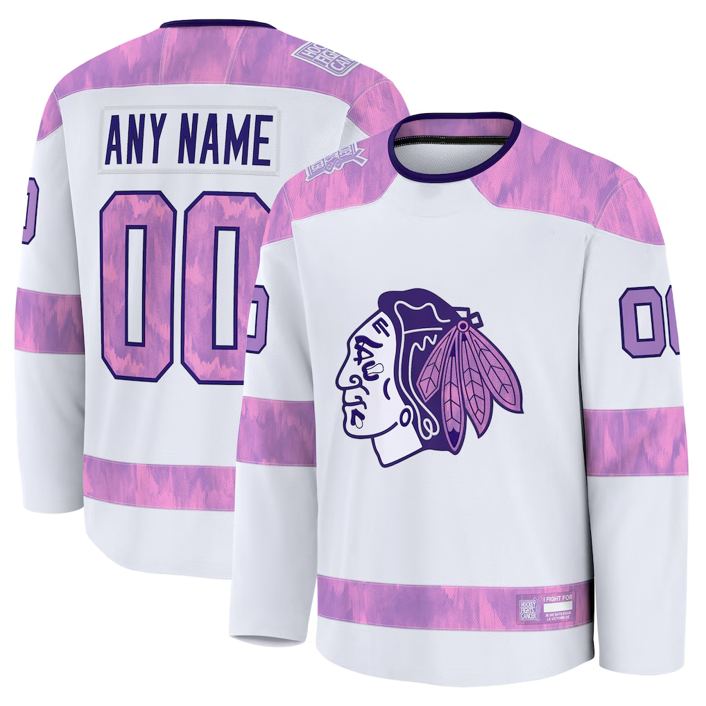 Leino Custom C.Blackhawks White 2024 Hockey Fights Cancer Practice Jerseys