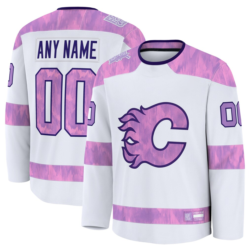 Leino Custom C.Flames White 2024 Hockey Fights Cancer Practice Jerseys