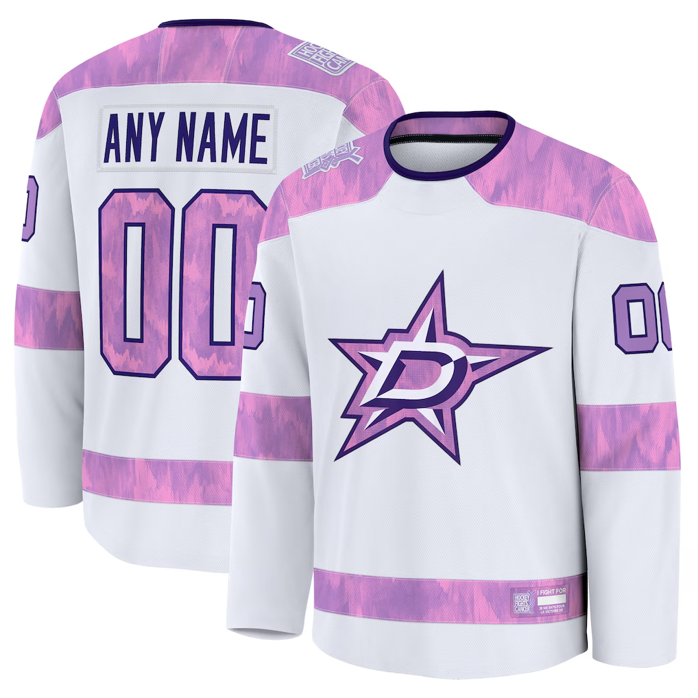 Leino Custom D.Stars White 2024 Hockey Fights Cancer Practice Jerseys