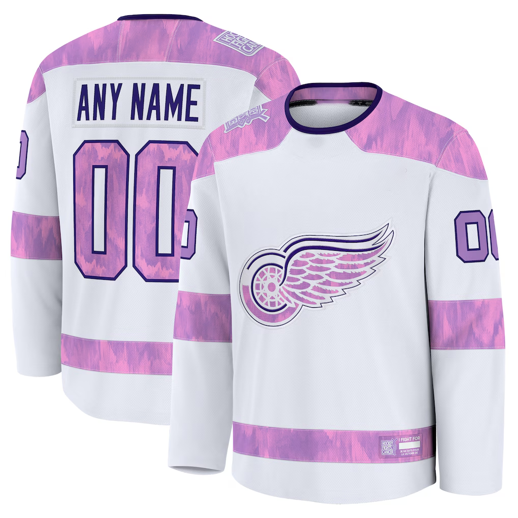 Leino Custom DR.Wings White 2024 Hockey Fights Cancer Practice Jerseys