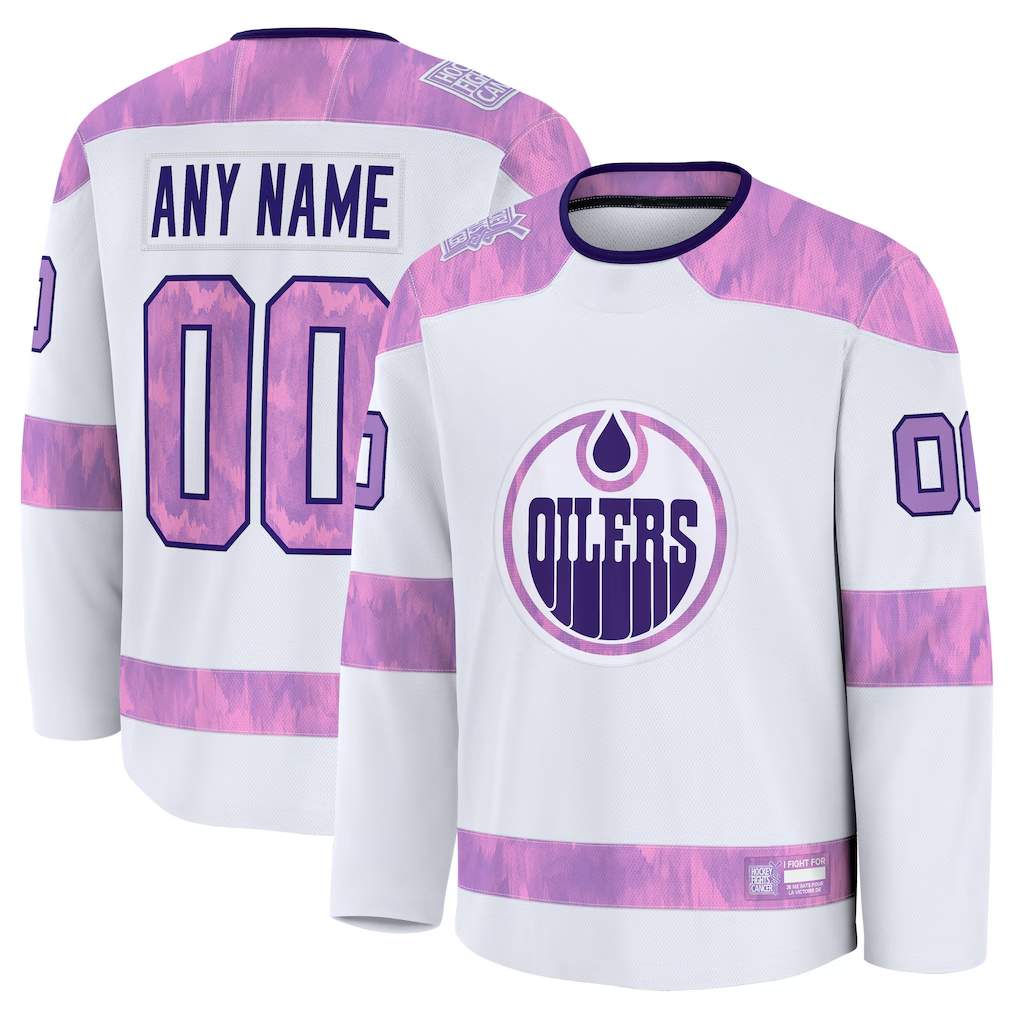 Leino Custom E.Oilers White 2024 Hockey Fights Cancer Practice Jerseys