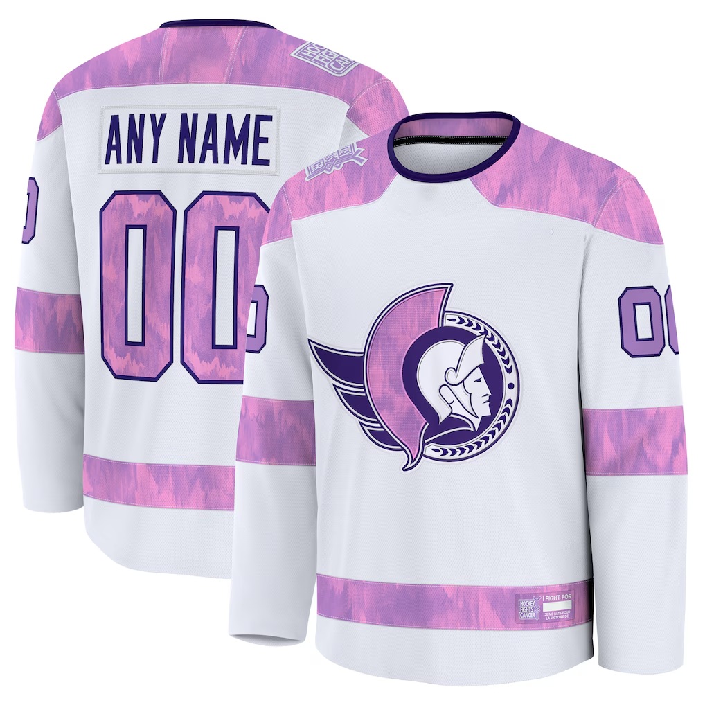 Leino Custom O.Senators White 2024 Hockey Fights Cancer Practice Jerseys