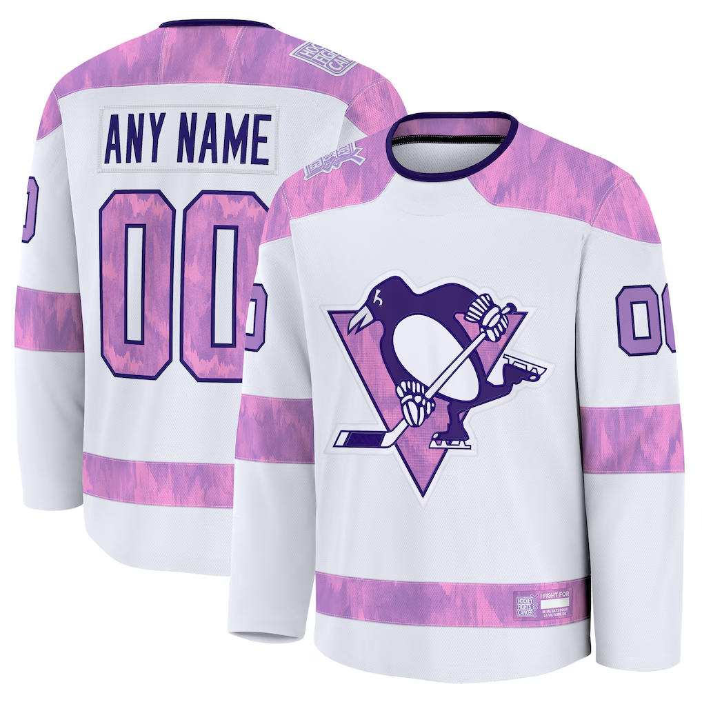 Leino Custom P.Penguins White 2024 Hockey Fights Cancer Jerseys