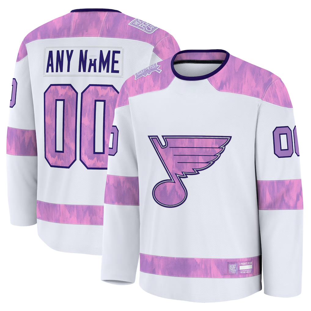 Leino Custom SL.Blues White 2024 Hockey Fights Cancer Practice Jerseys