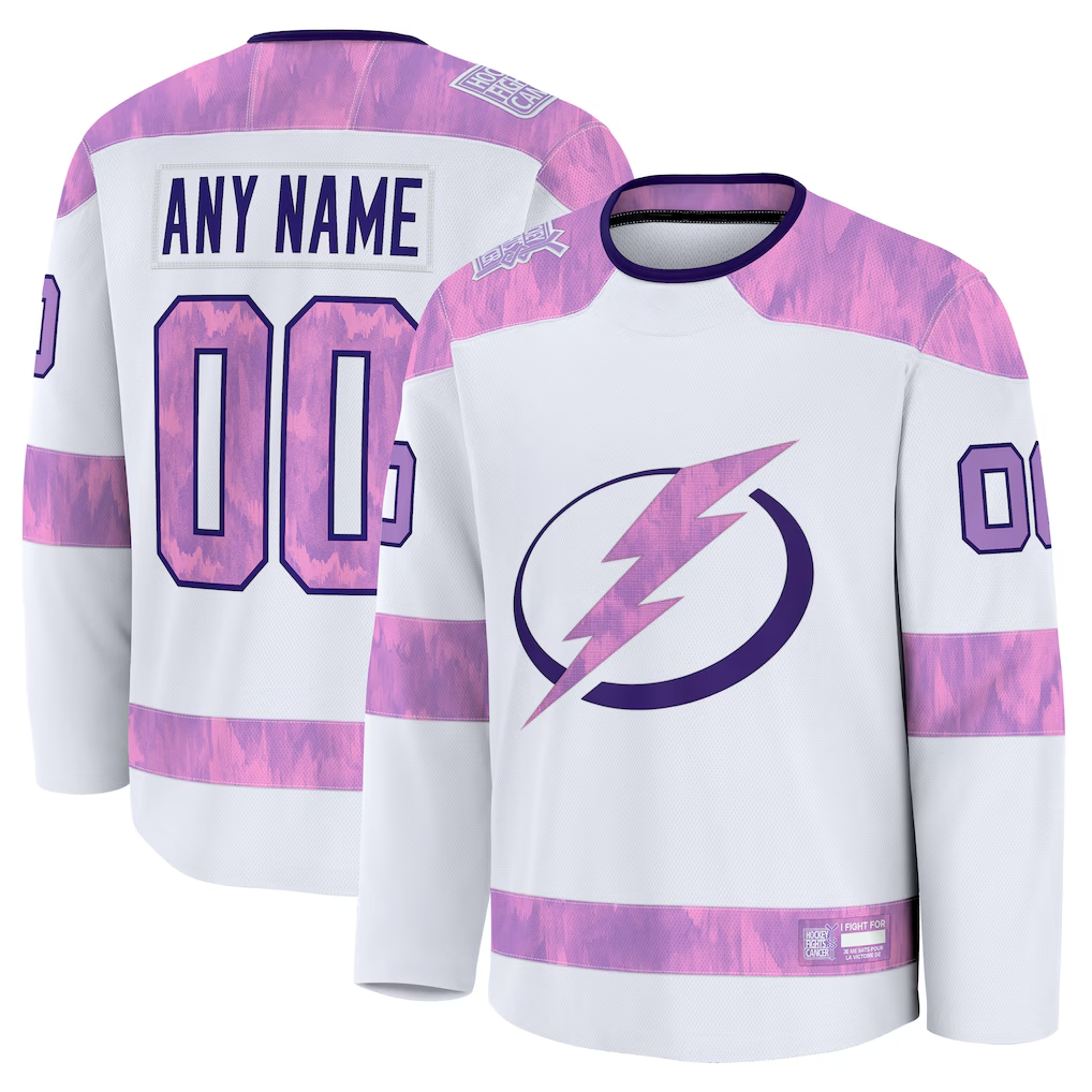 Leino Custom TB.Lightning White 2024 Hockey Fights Cancer Practice Jerseys
