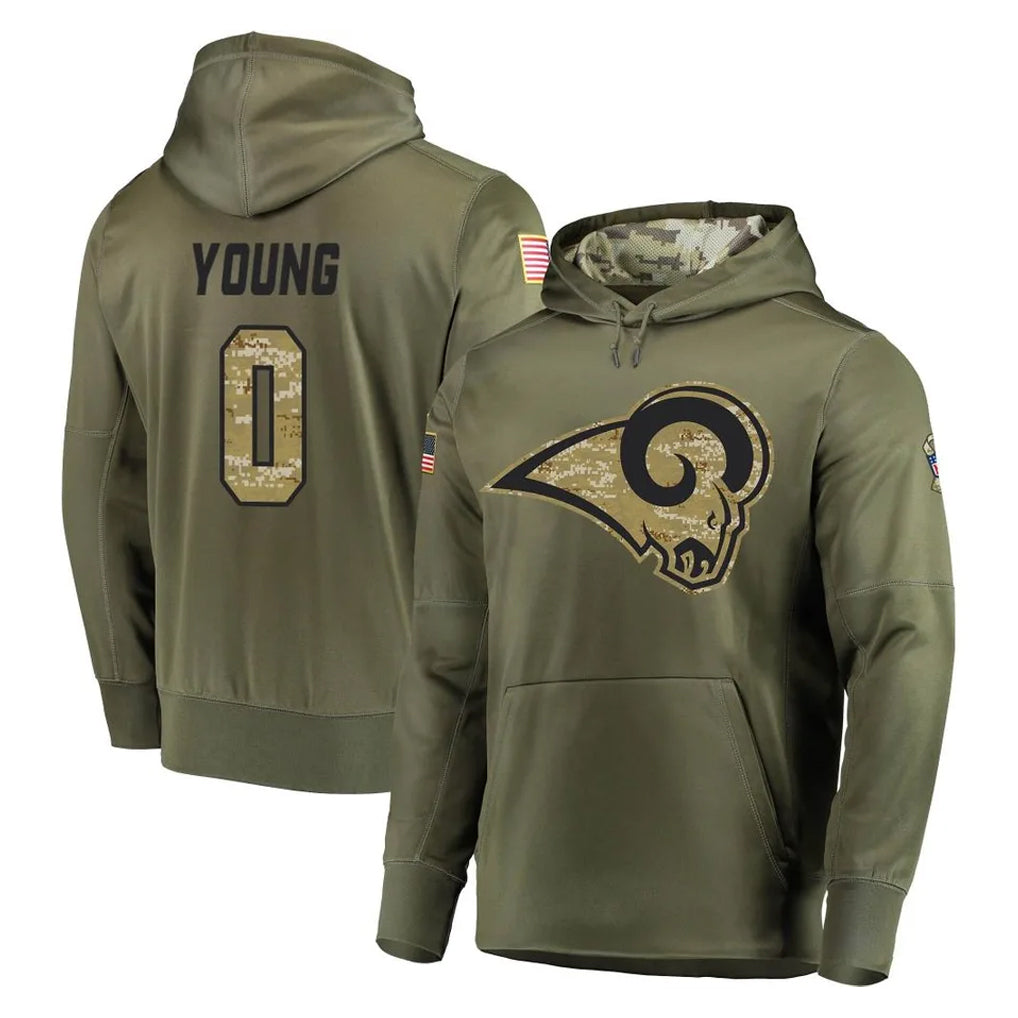 Leino LA.Rams #0 Byron Young Player Olive Salute to Service Pullover Hoodies Home Game Stitched Jerseys