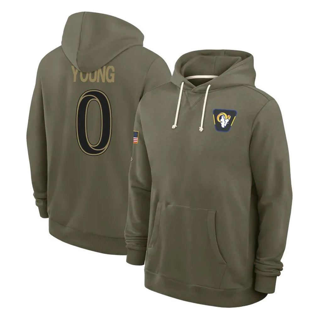 Leino LA.Rams #0 Byron Young Player Olive Salute to Service Pullover Hoodies Limited Stitched Jerseys
