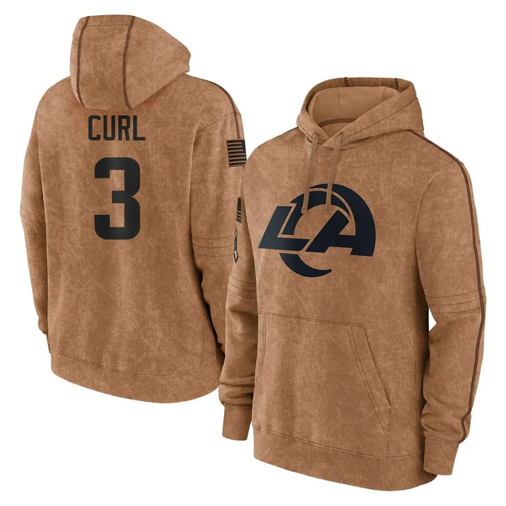 Leino LA.Rams #3 Kam Curl Player Brown Salute to Service Hoodies Limited Game Stitched Jerseys