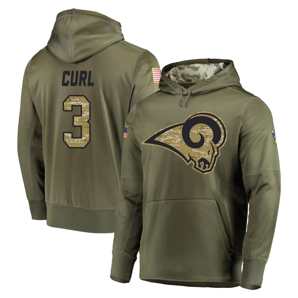 Leino LA.Rams #3 Kam Curl Player Olive Salute to Service Pullover Hoodies Home Game Stitched Jerseys